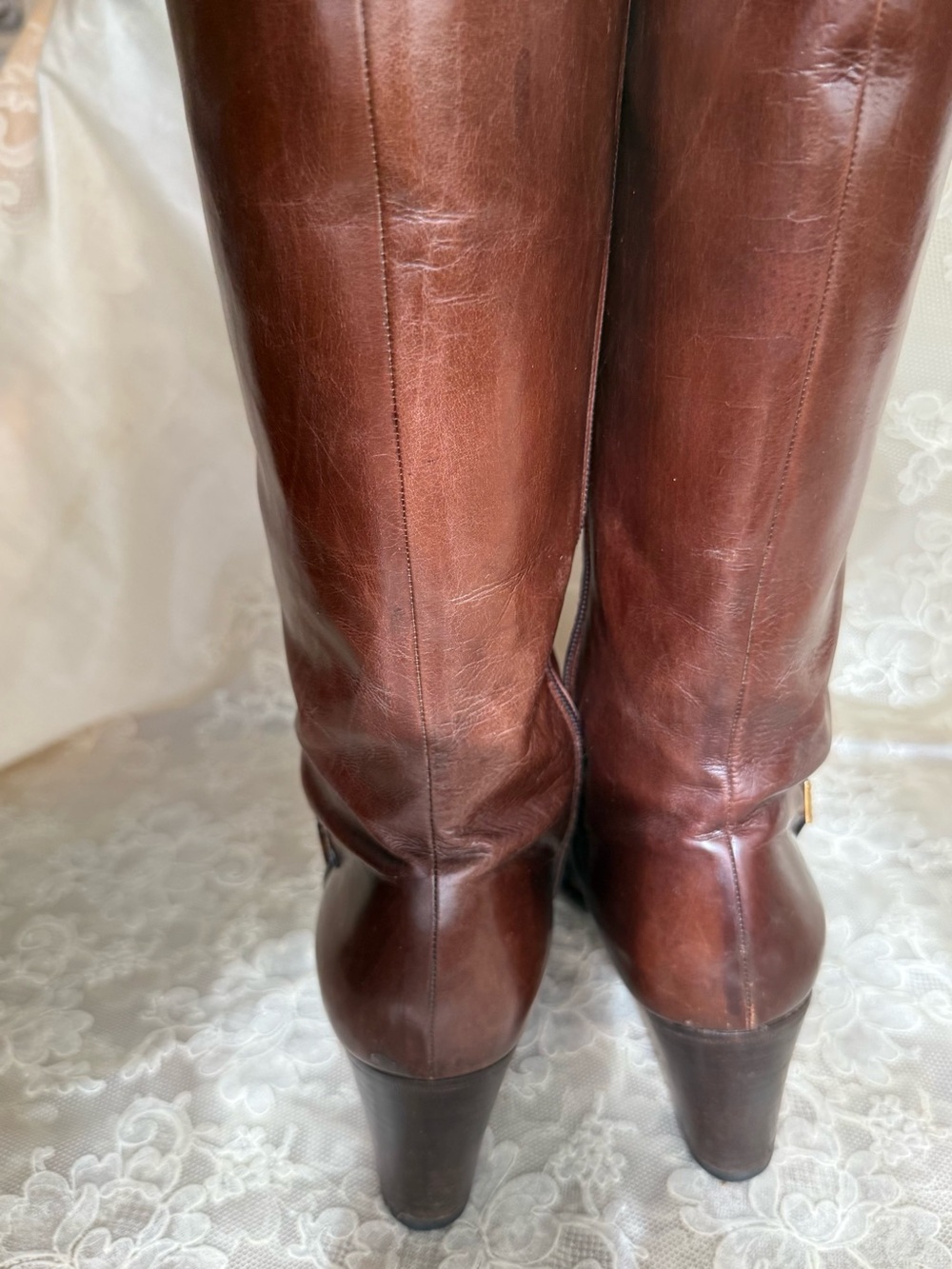 Vint Rare Ferragamo 7.5 Knee High Leather Riding Boots VINTAGE Saks 5th Collab - Picture 6 of 14